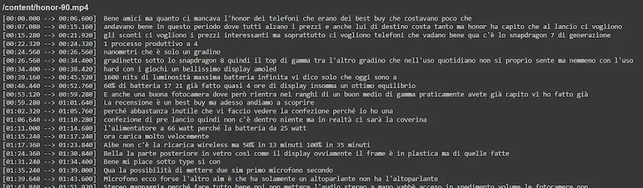 Esempio di trascrizione di un video su Drive