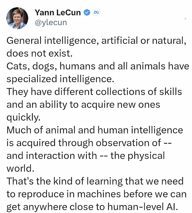 Il post di Yann LeCun su X